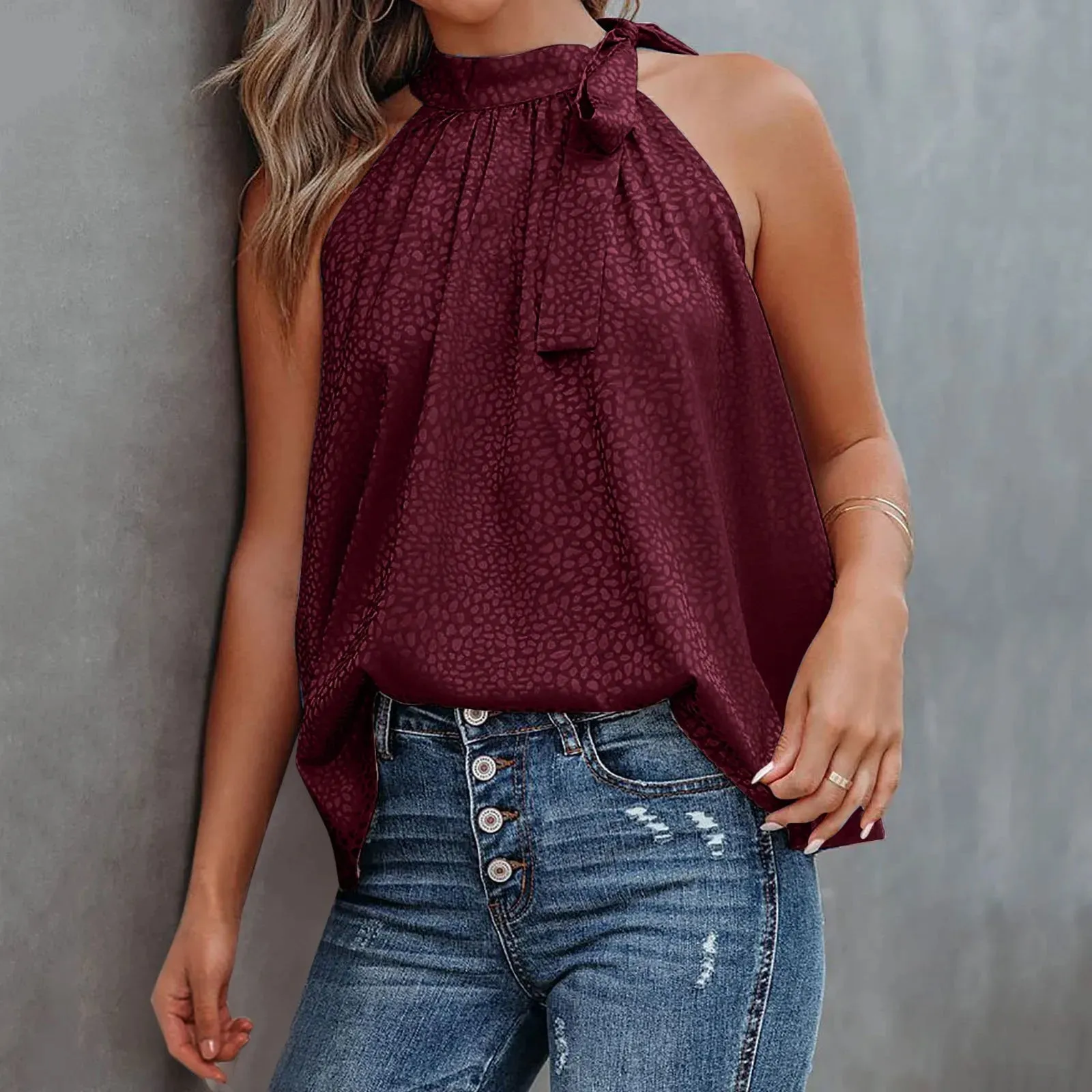 Off-Shoulder Halter Chiffon Solid Sleeveless Women's Vest Cami Top