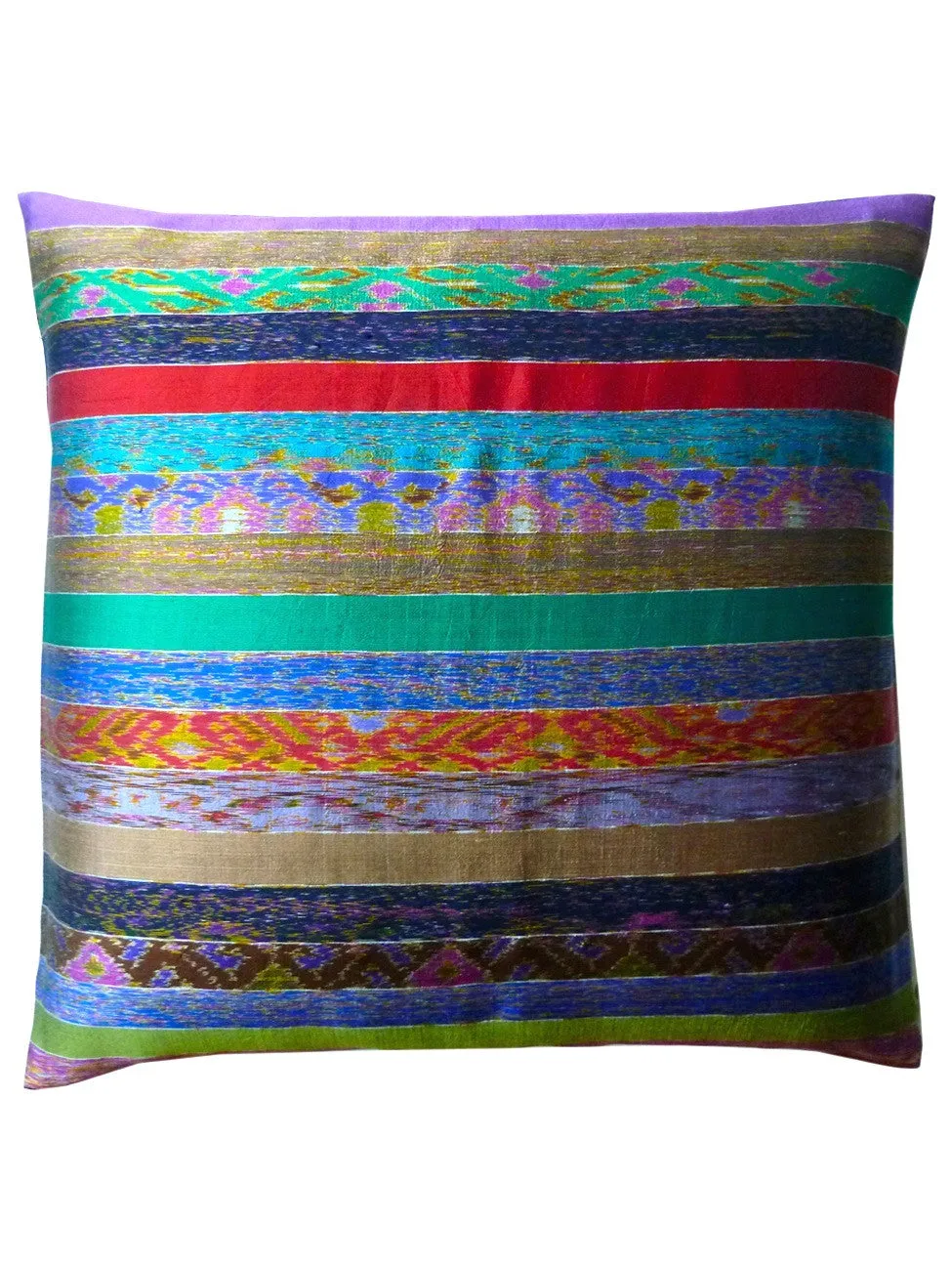 Pillow Thai Silk Tailored Stripe Orange Turquoise Purple