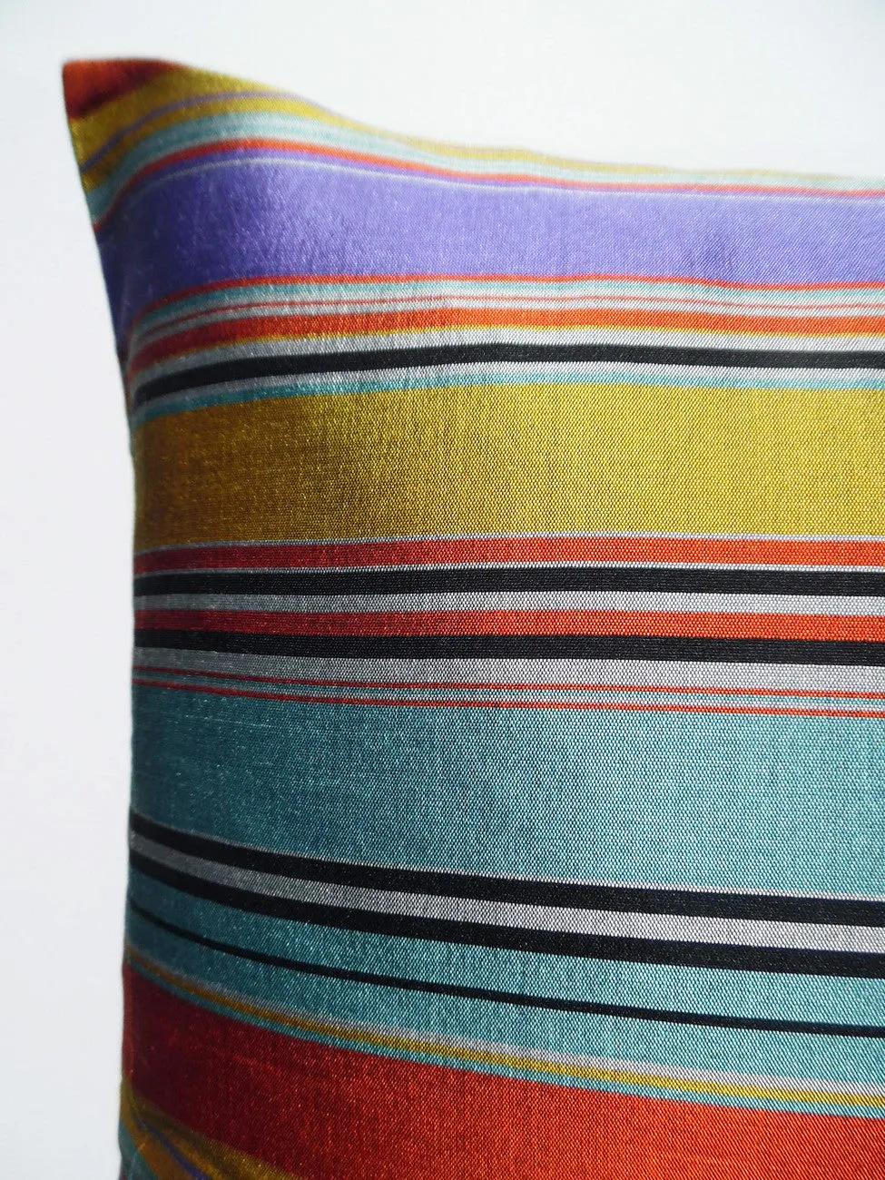 Pillow Thai Silk Tailored Stripe Orange Turquoise Purple