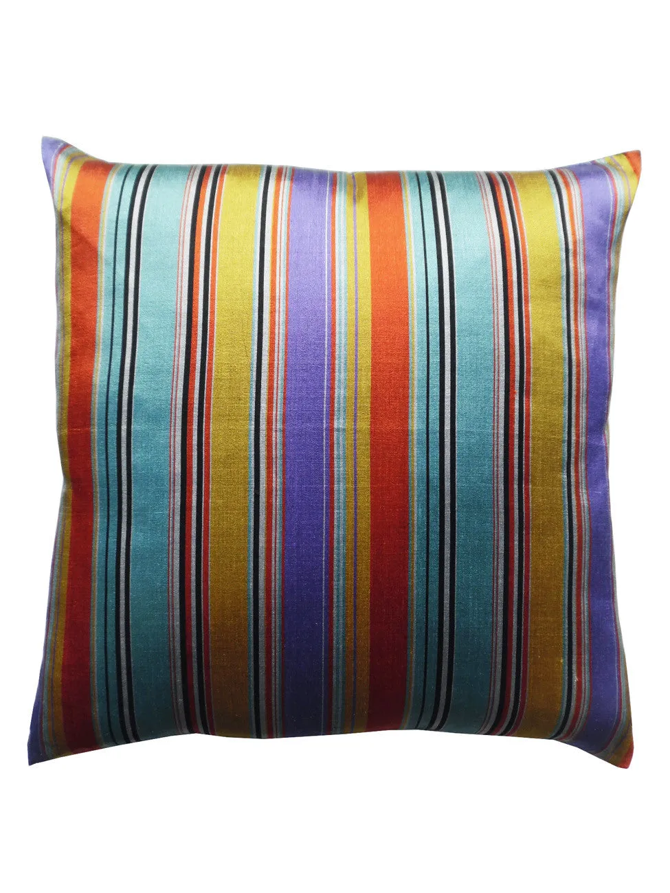 Pillow Thai Silk Tailored Stripe Orange Turquoise Purple