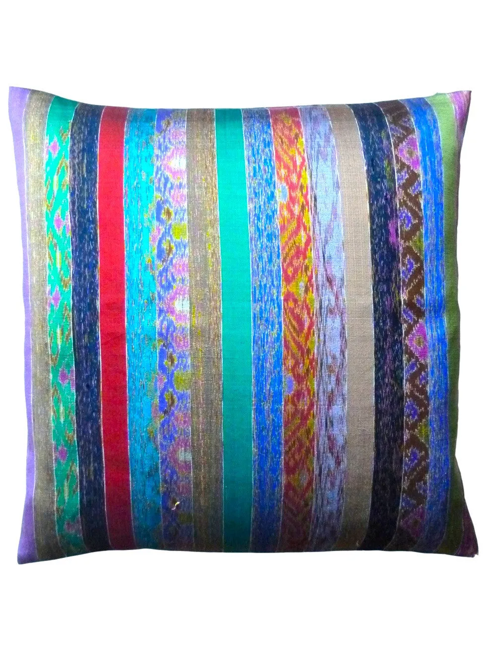 Pillow Thai Silk Tailored Stripe Orange Turquoise Purple