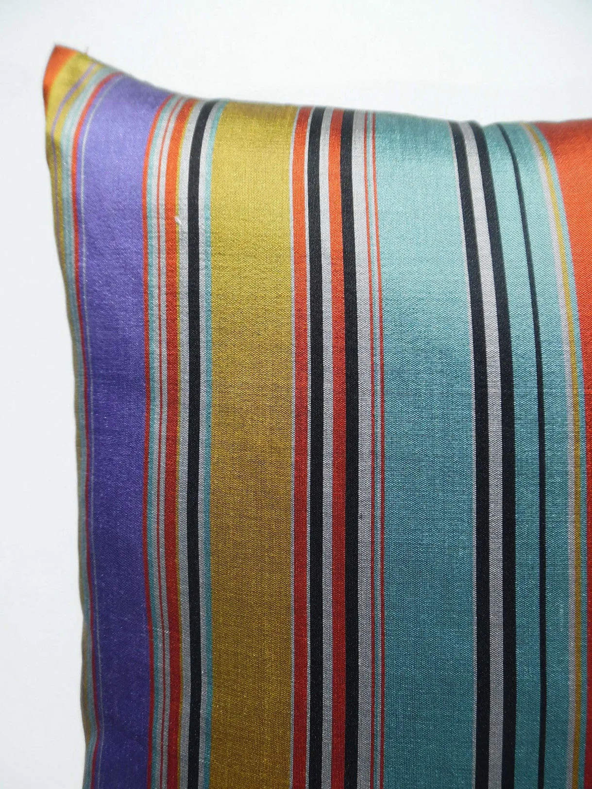 Pillow Thai Silk Tailored Stripe Orange Turquoise Purple