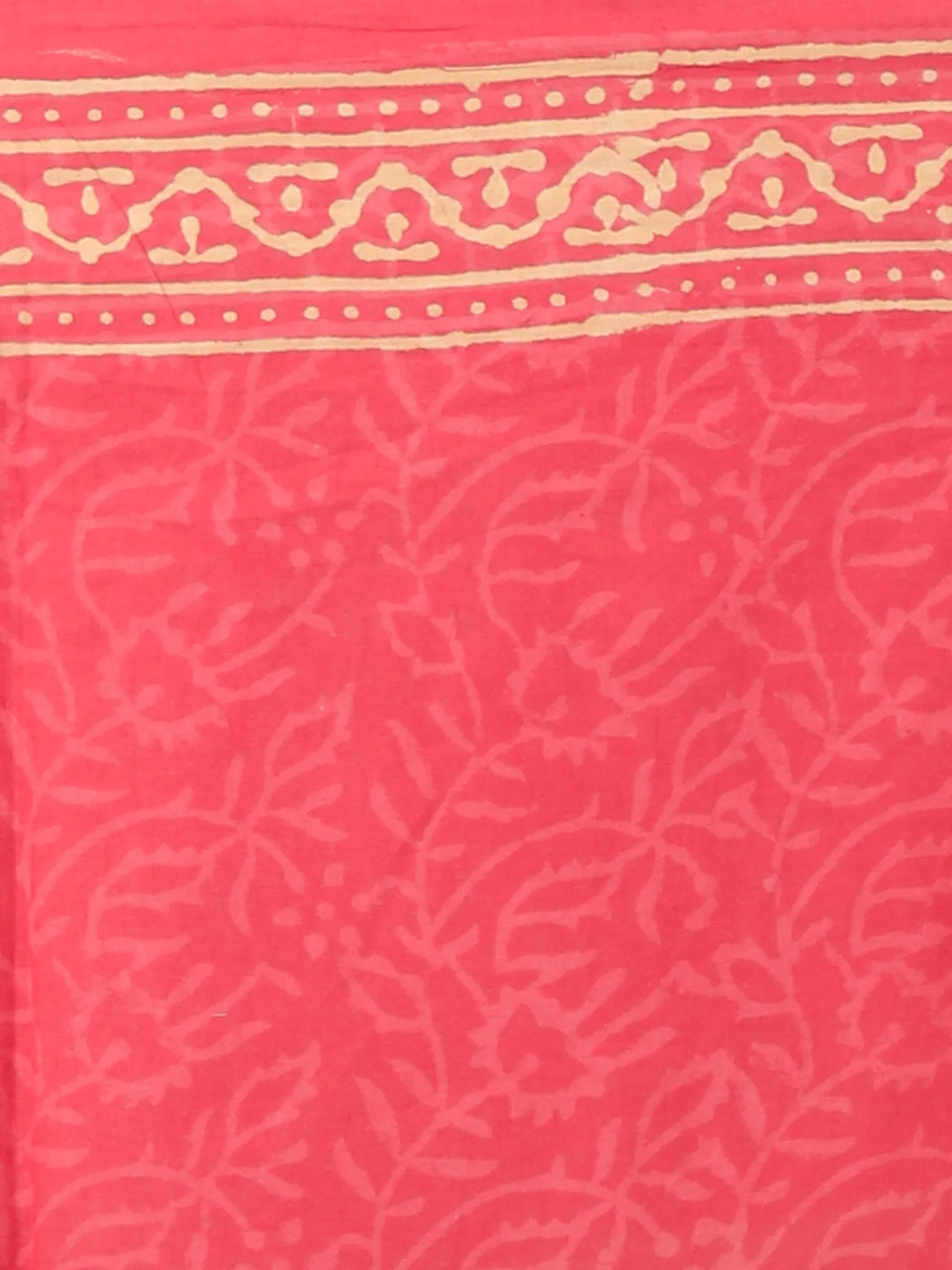 Pink Beige Hand Block Printed Cotton Saree in Natural Colors - S03170815