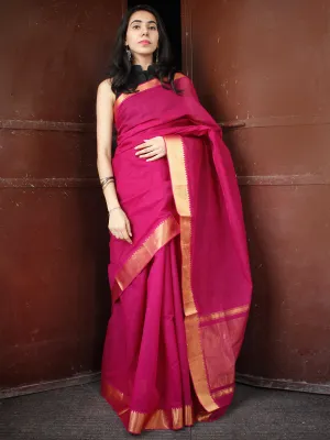 Pink Golden Handloom Mangalagiri Cotton Saree With Zari Border - S031703690