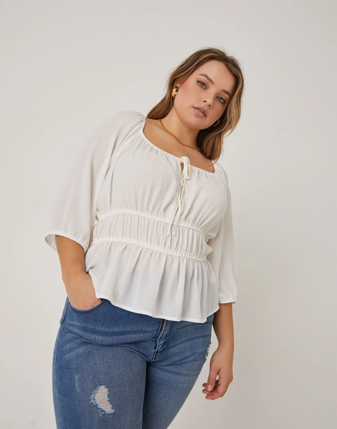 Plus Size Chiffon Elasticized Blouse