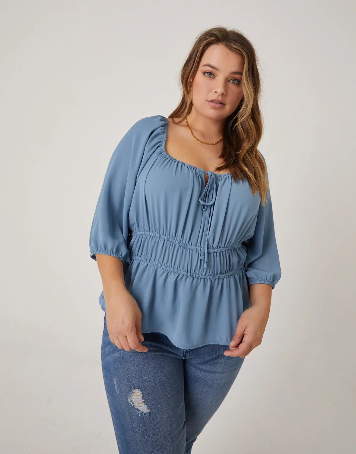 Plus Size Chiffon Elasticized Blouse
