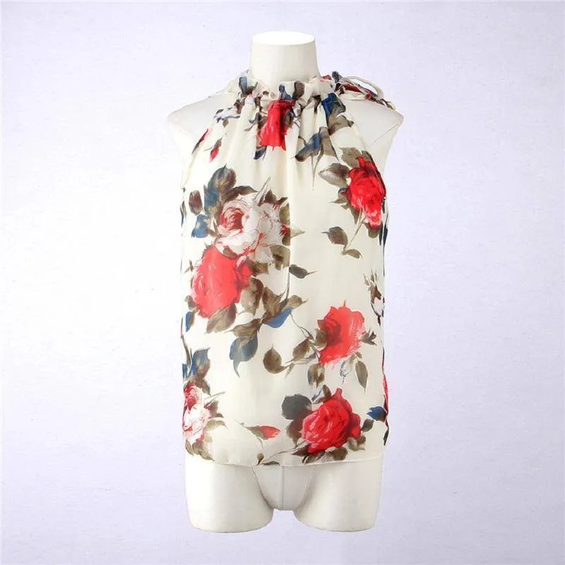 Plus Size - Rose Print Sleeveless Halter Necks (US 14-22)