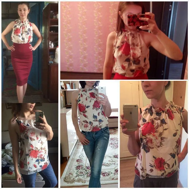 Plus Size - Rose Print Sleeveless Halter Necks (US 14-22)