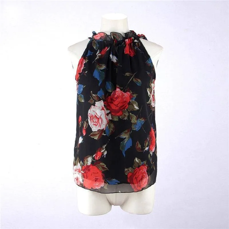 Plus Size - Rose Print Sleeveless Halter Necks (US 14-22)