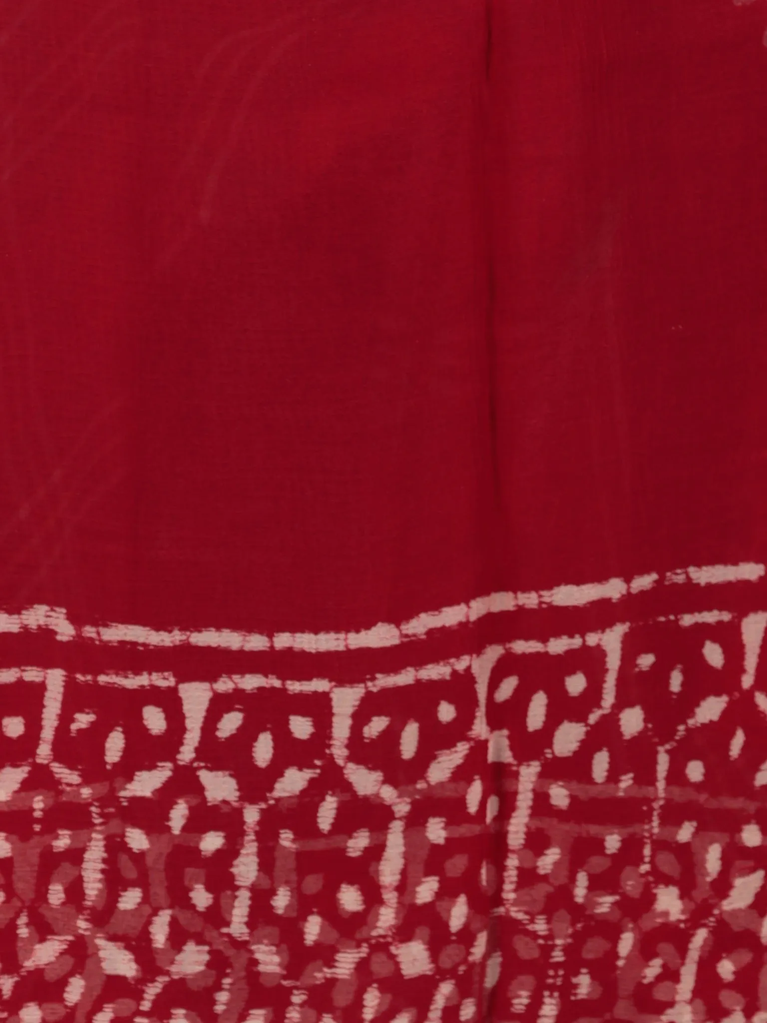 Red Ivory Hand Block Printed Chiffon Saree with Zari border - S031702733