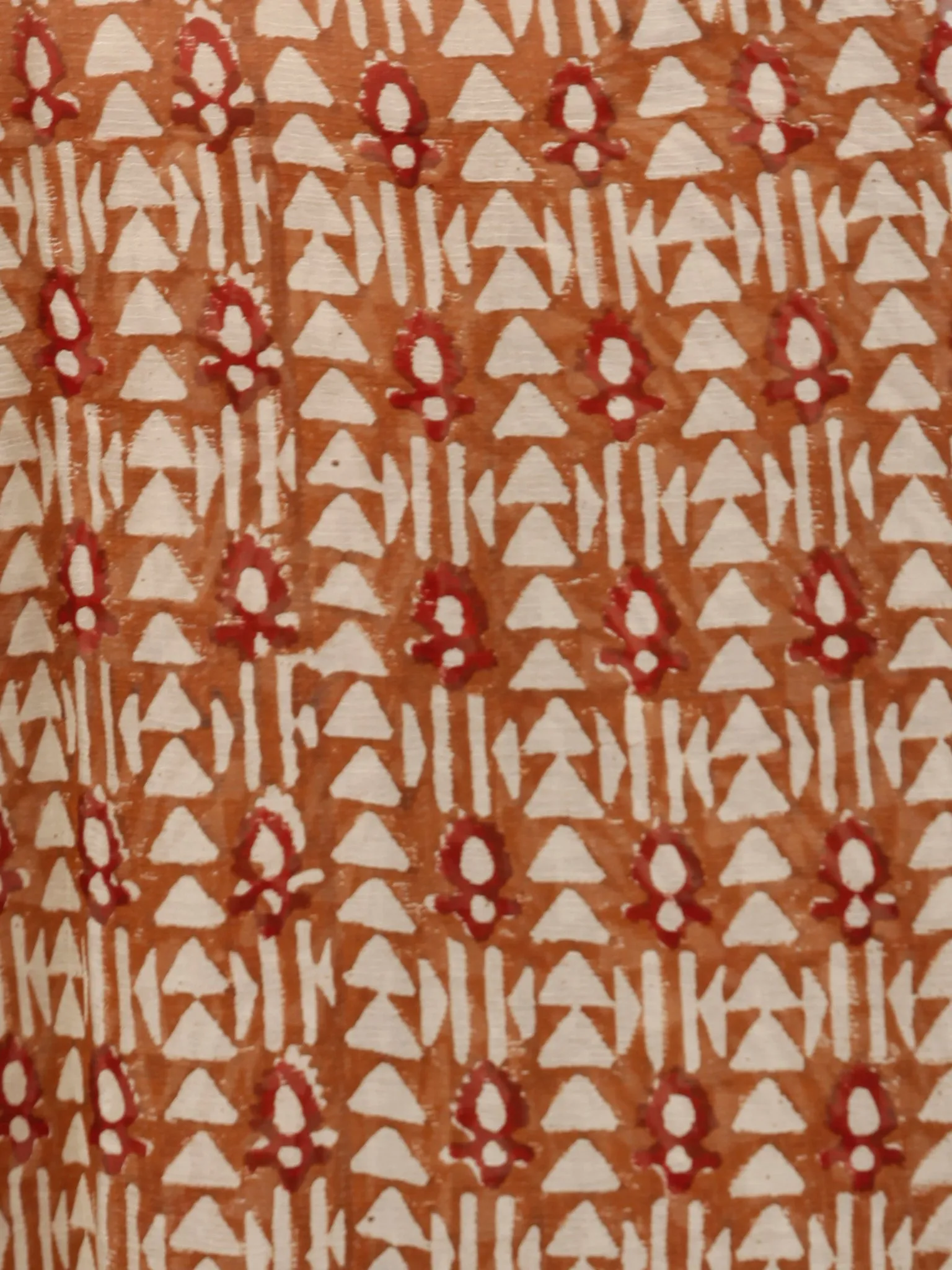 Rust Ivory Red Hand Block Printed Chiffon Saree with Zari Border - S031703252