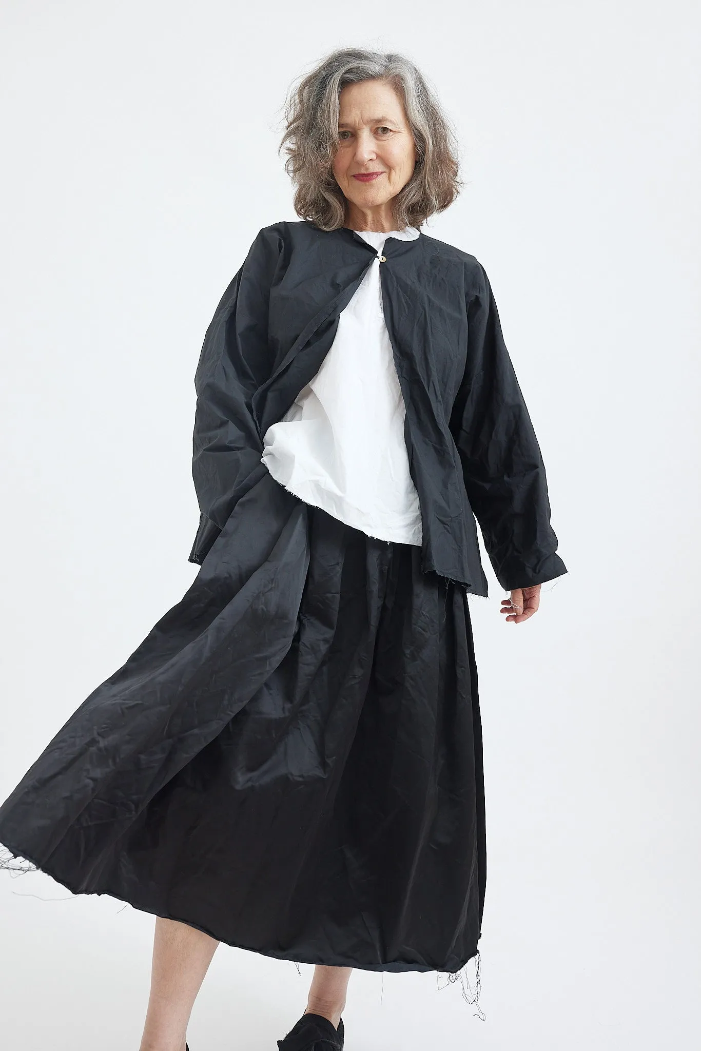 SCHA - Round Neck Open Front Volume Top "OE" - Waxed Cotton