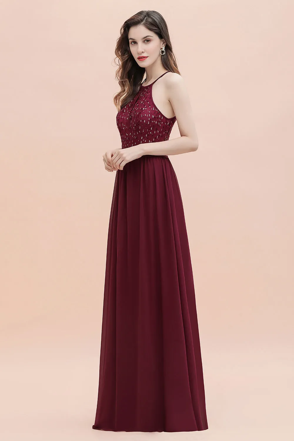 Spaghetti Straps Elegant A-Line Evening Dress Sequins Maxi Prom Dress Cross Straps