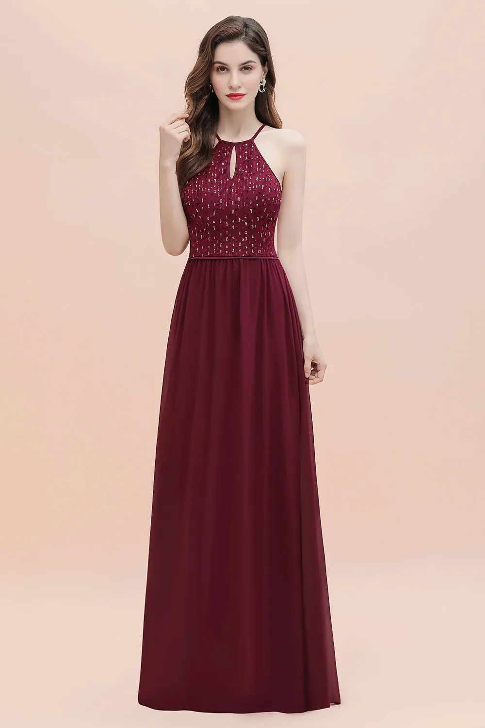 Spaghetti Straps Elegant A-Line Evening Dress Sequins Maxi Prom Dress Cross Straps