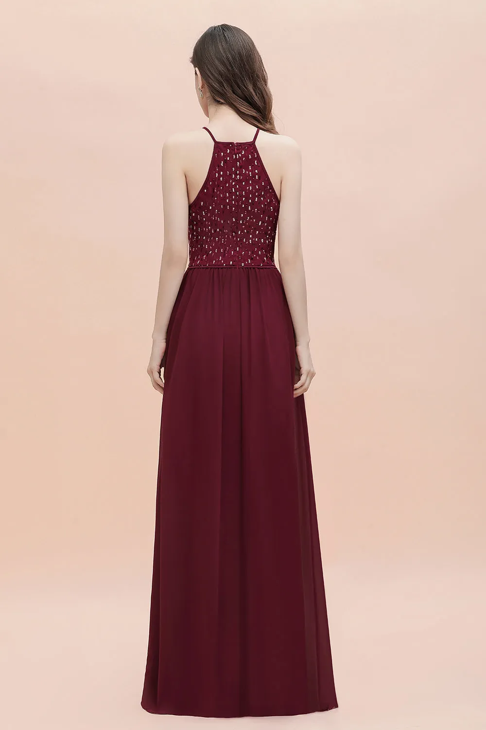 Spaghetti Straps Elegant A-Line Evening Dress Sequins Maxi Prom Dress Cross Straps