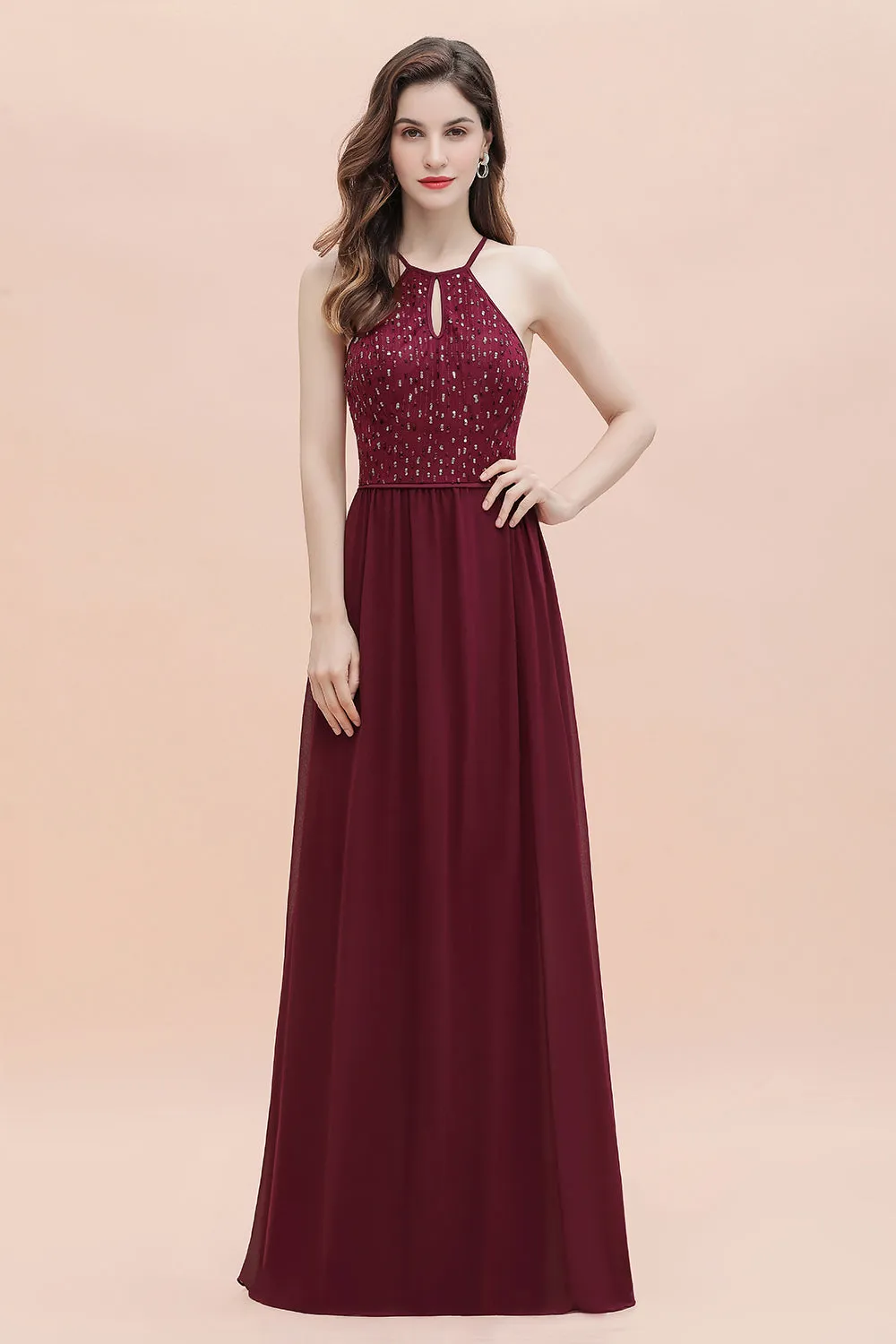 Spaghetti Straps Elegant A-Line Evening Dress Sequins Maxi Prom Dress Cross Straps