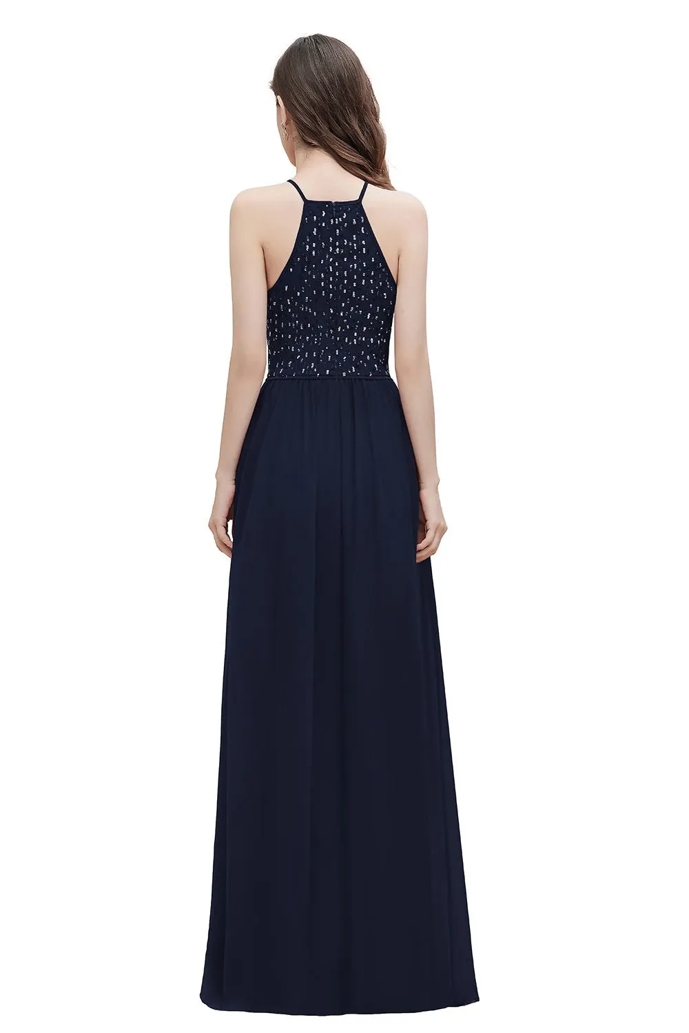 Spaghetti Straps Elegant A-Line Evening Dress Sequins Maxi Prom Dress Cross Straps