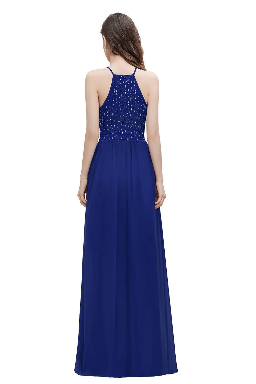 Spaghetti Straps Elegant A-Line Evening Dress Sequins Maxi Prom Dress Cross Straps