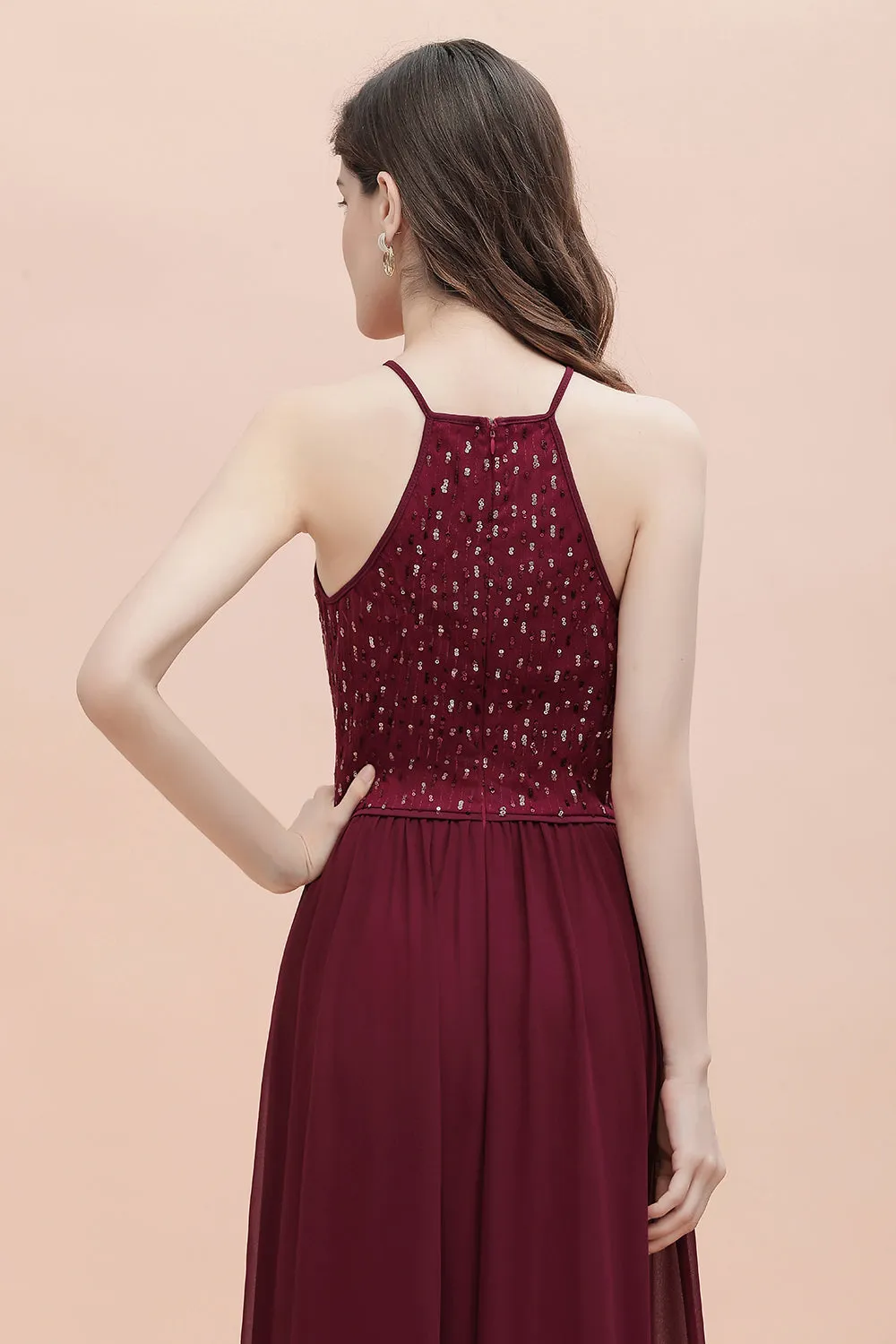 Spaghetti Straps Elegant A-Line Evening Dress Sequins Maxi Prom Dress Cross Straps