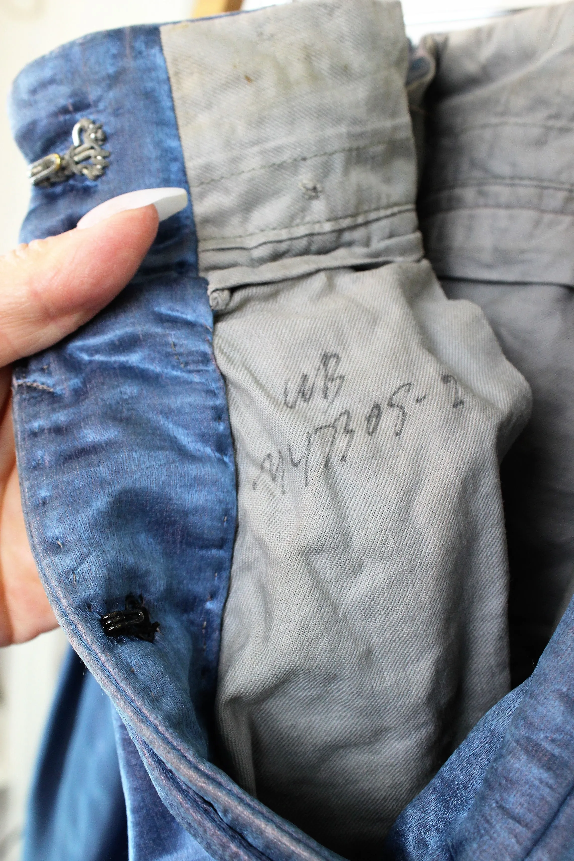 Vintage Hollywood Costume Trousers in Blue Satin
