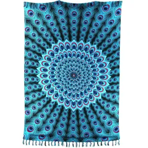 Viscose Rayon Sarong - Peacock - Light Blue