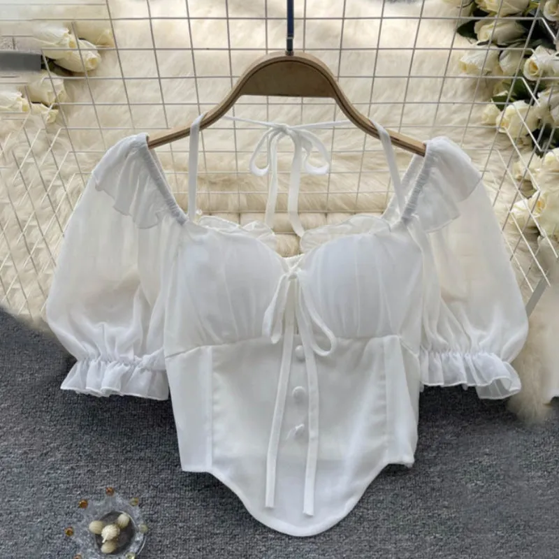 Women's Flare Sleeve Chiffon Ruffled Blouses