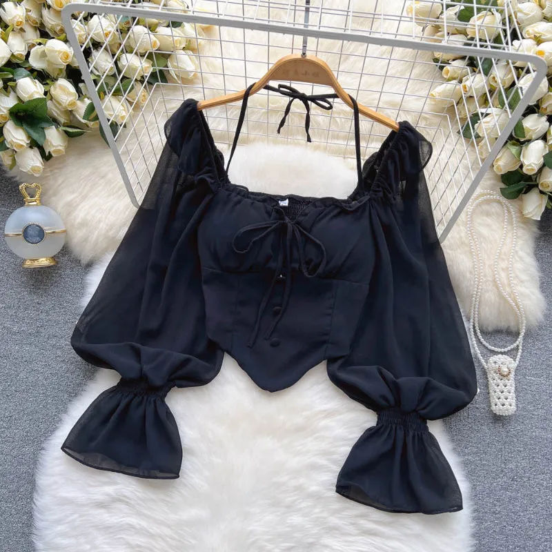 Women's Flare Sleeve Chiffon Ruffled Blouses