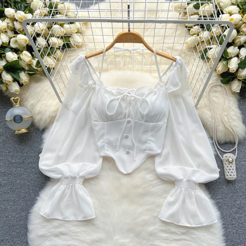 Women's Flare Sleeve Chiffon Ruffled Blouses