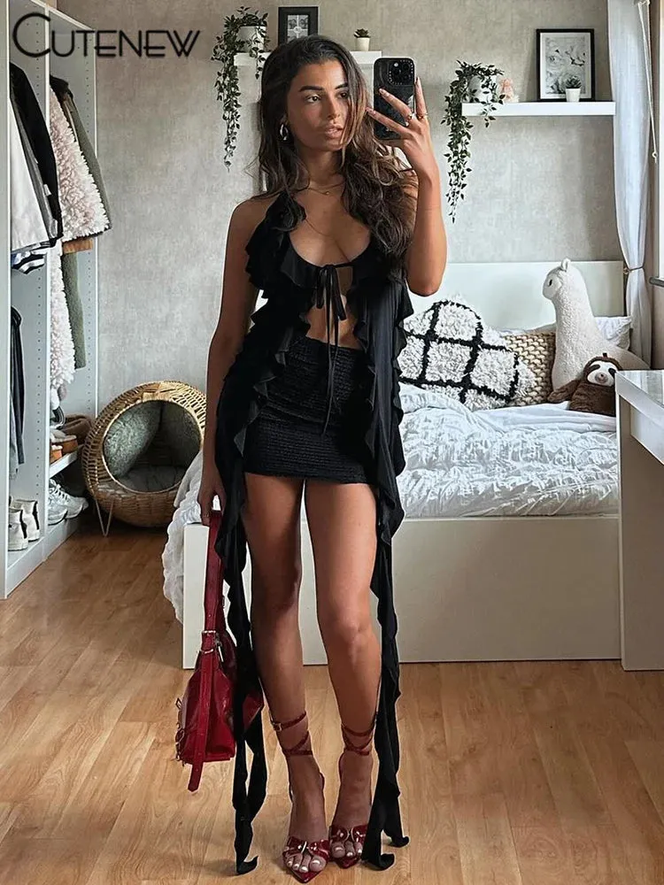 Women's Sexy White Ruched Crop Top Casual Suspender Halter Streetwear Fashion Club Mesh Party Lady Tank Top Summer